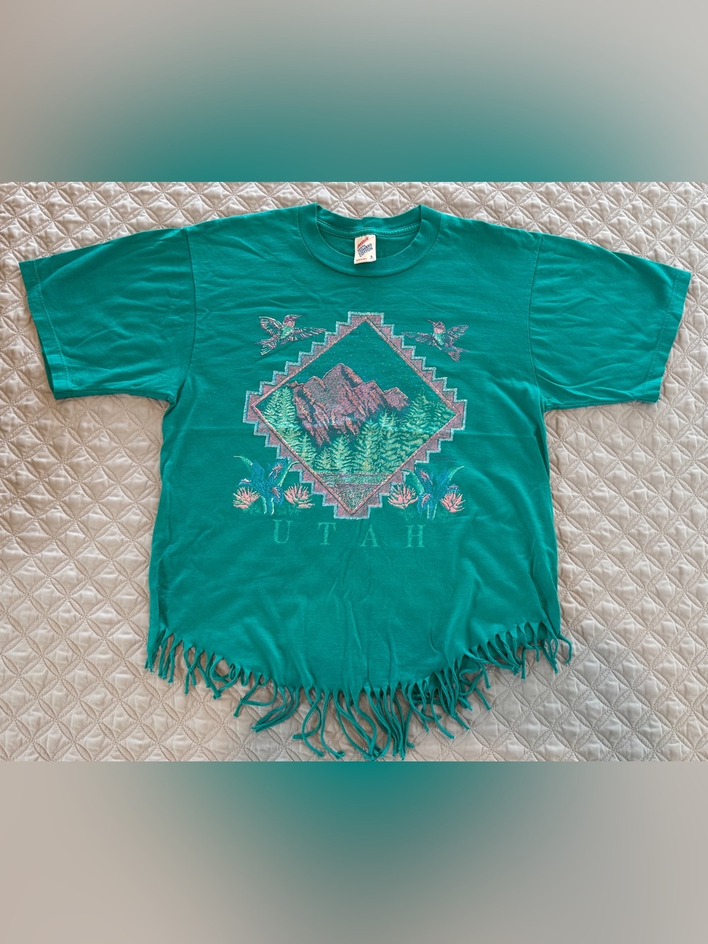 VTG Late 80s Early 90s Jerzees Made In USA Single Stitch Turquoise Utah Size L